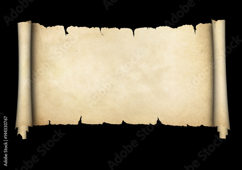 Antique scroll isolated on black background.