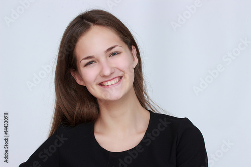 Portrait of smiling business woman, isolated on white background
