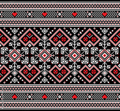 Vector illustration of Ukrainian folk seamless pattern ornament. Ethnic ornament. Border element. Traditional Ukrainian, Belarusian folk art knitted embroidery pattern - Vyshyvanka