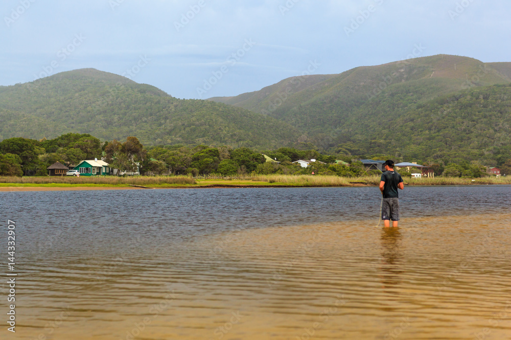 Flyfishing in the lagoon at Natures Valley, South Africa.