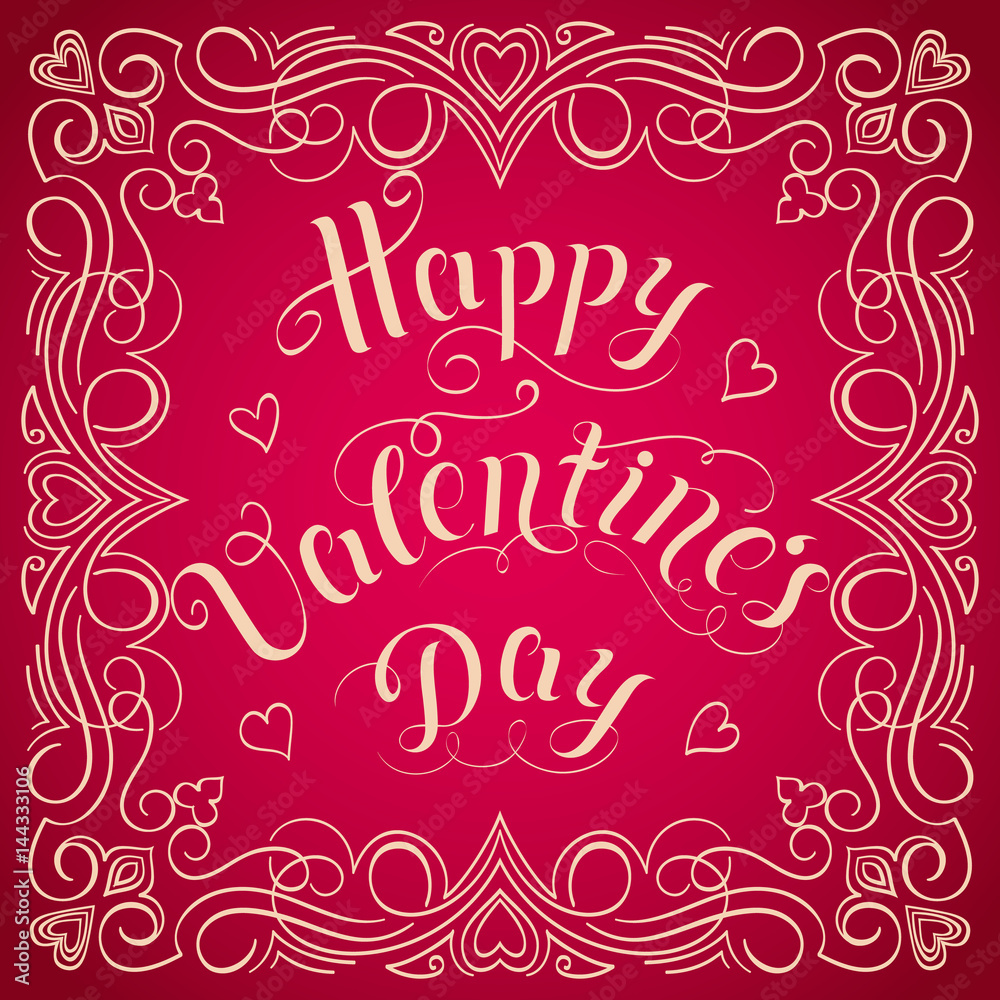 Happy Valentine's day vector card. With elegant floral elements and text. Elegant and tender gift or invitation card.