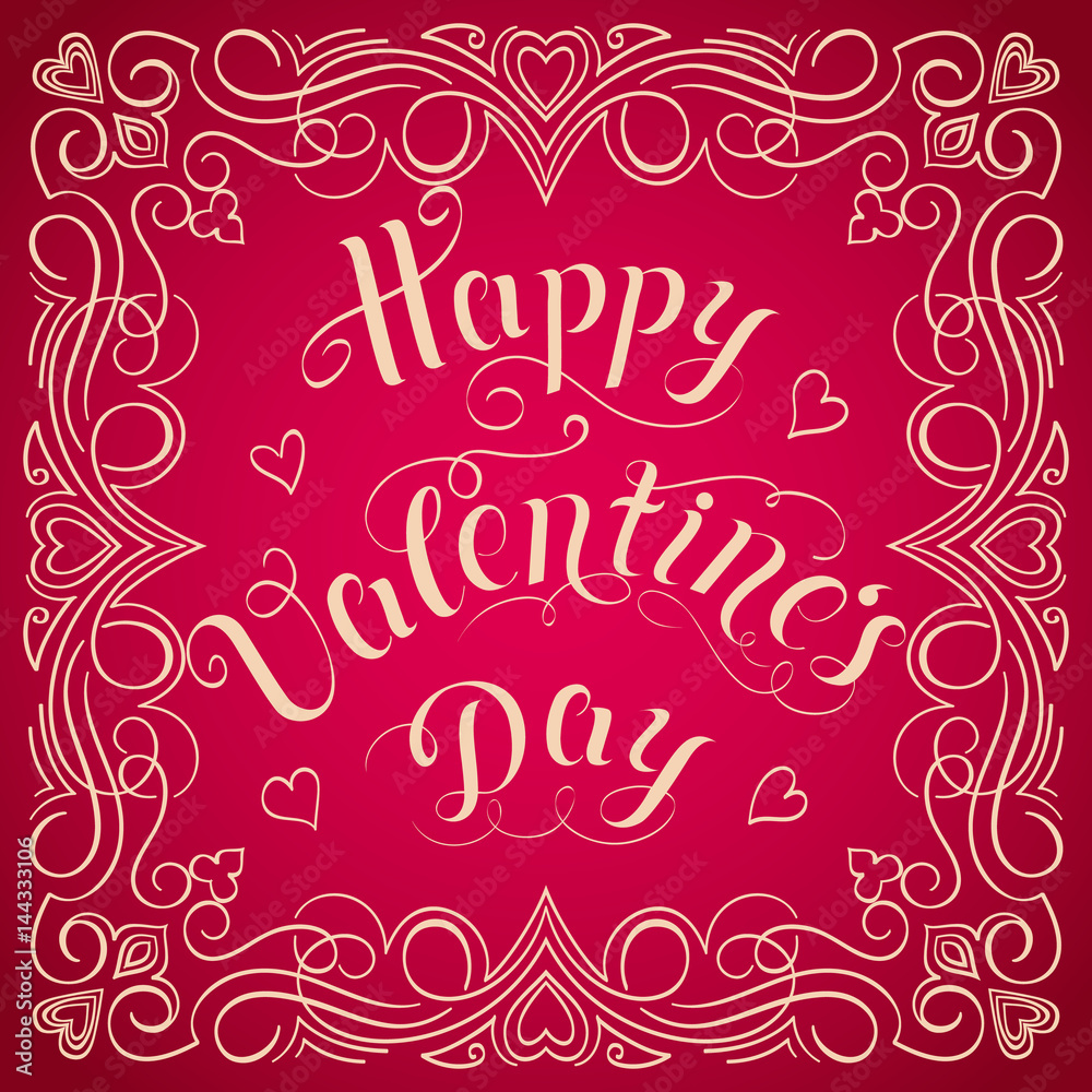 Happy Valentine's day vector card. With elegant floral elements and text. Elegant and tender gift or invitation card. Happy Valentine's day vector card. With elegant floral elements and text. Elegant and tender gift or invitation card.