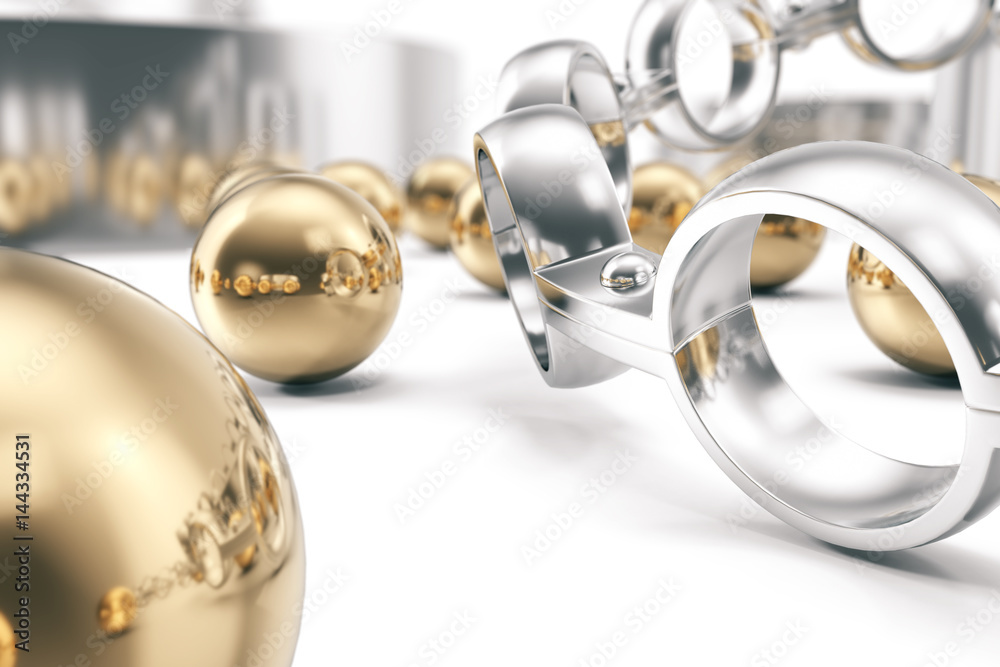 Machining ball bearings on a white background, 3d rendering Machining ball bearings on a white background, 3d rendering