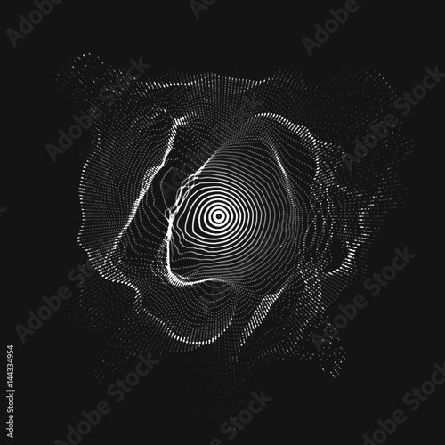 Abstract vector white mesh on dark background. Futuristic style card. Elegant background for business presentations. Grayscale corrupted point sphere. Chaos aesthetics.