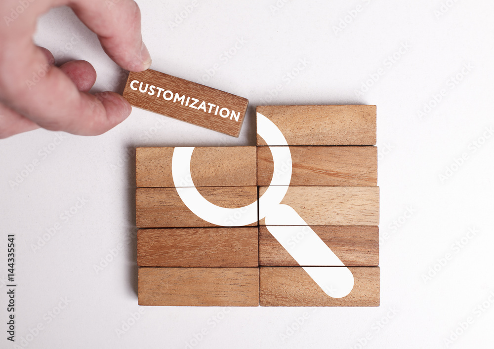 Fototapeta premium Business, Technology, Internet and network concept. Young businessman shows the word: Customization