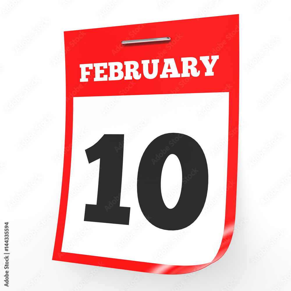February 10. Calendar on white background. February 10. Calendar on white background.