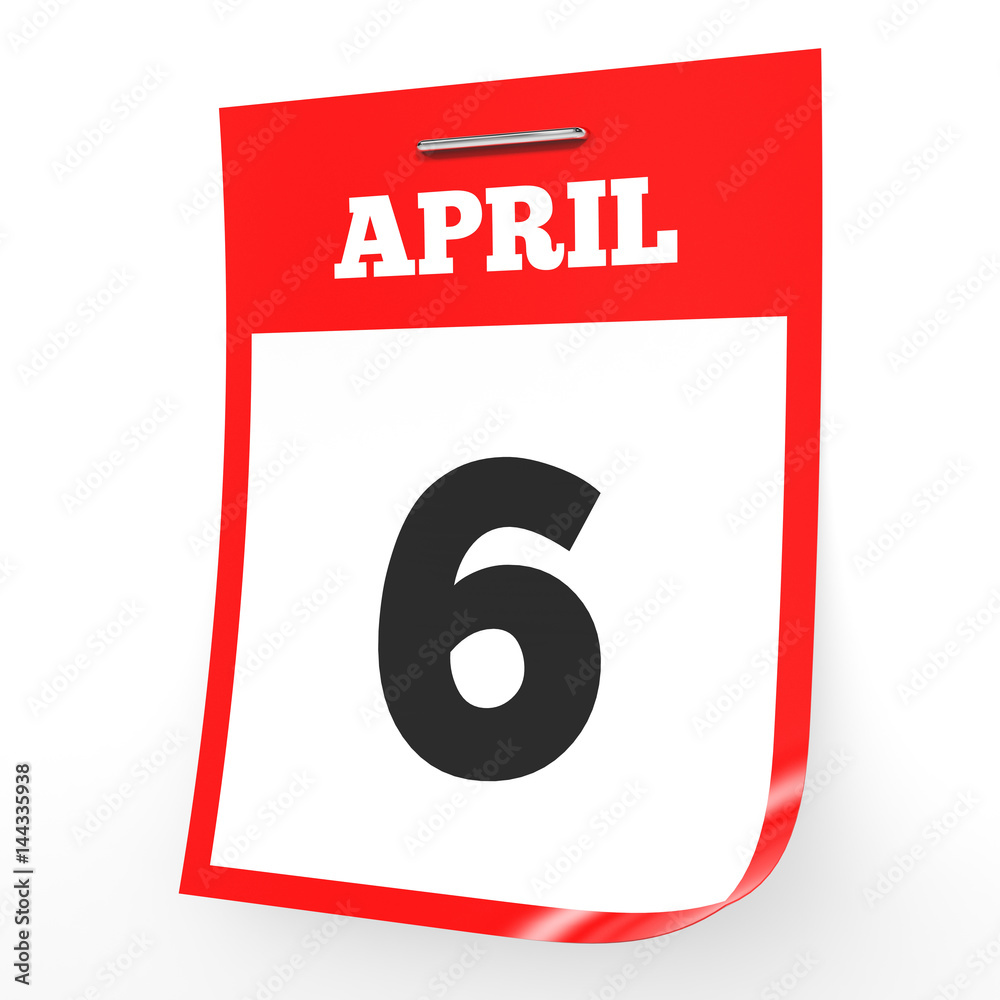 April 6. Calendar on white background. April 6. Calendar on white background.