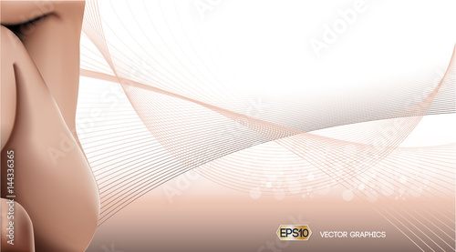 Digital Vector Background with woman body. Skin care or ads template. 3D Realistic Woman silhouette illustration. Pastel Pink Nude colors