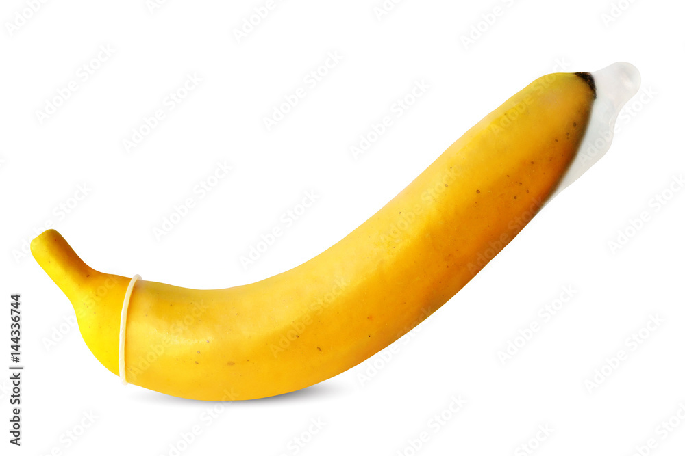Condom on a yellow banana