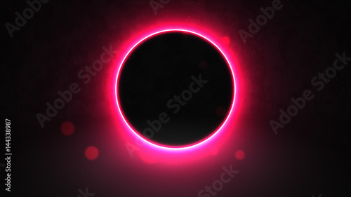 Purple neon luminous abstract ring on a black background with copy space