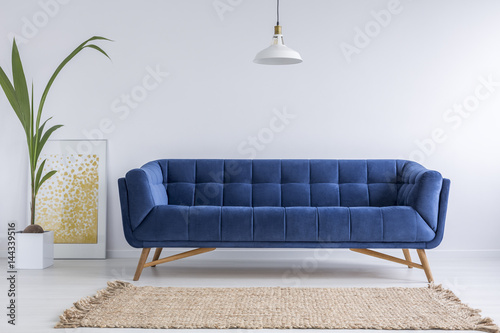 Blue sofa and wicker carpet photo