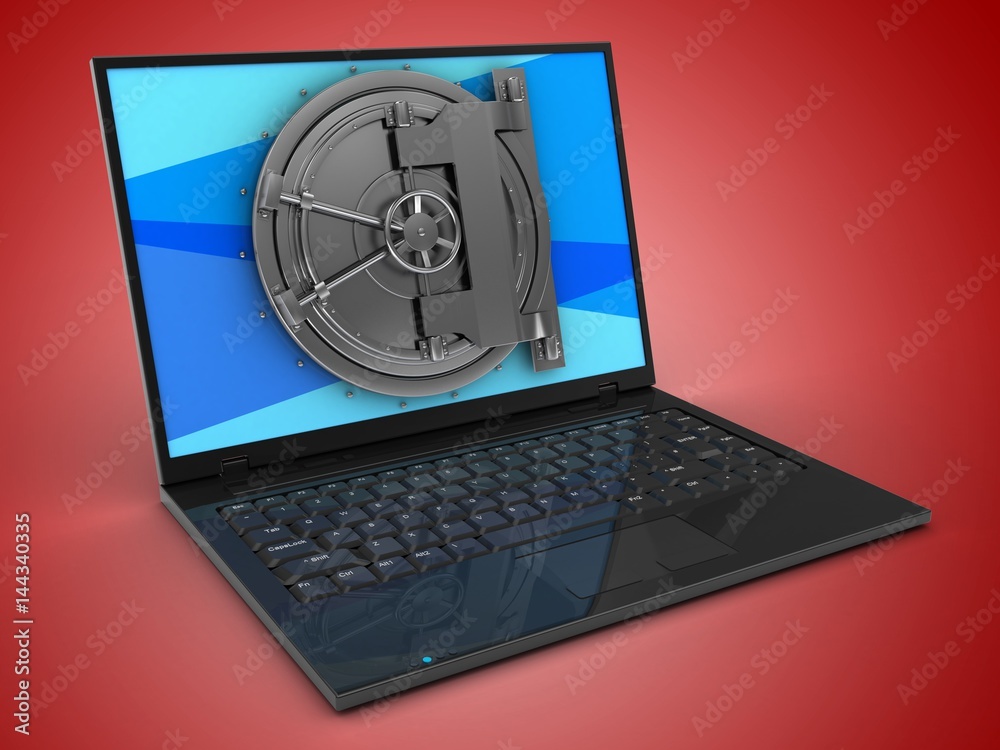 3d laptop computer and vault door 3d laptop computer and vault door