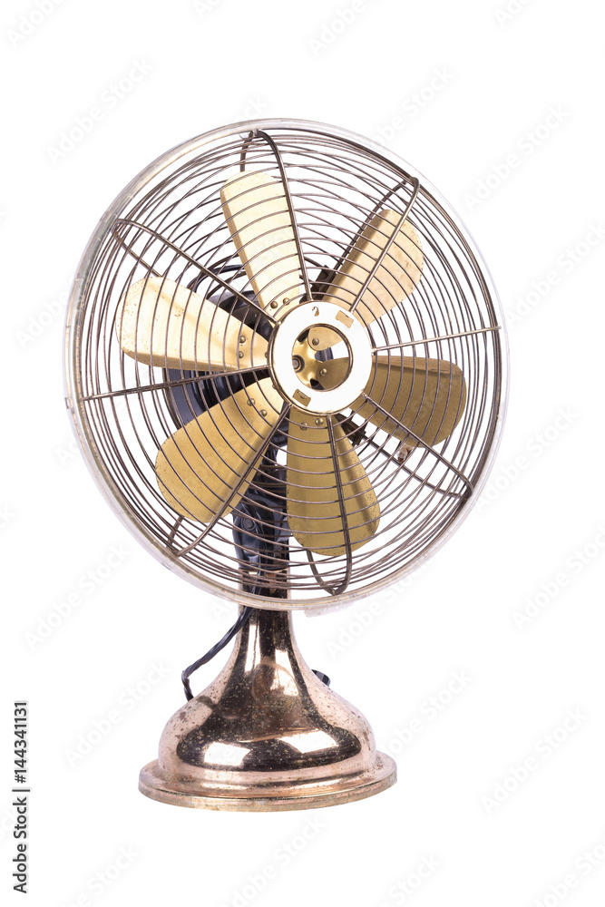 Antique table fan electric ventilator on white background Antique table fan electric ventilator on white background