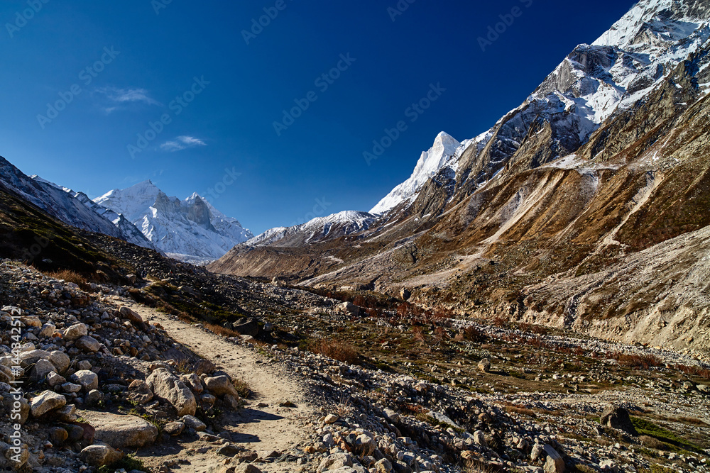 Country road in the mountains. Himalayas. Gangotri, Gaumukh, India