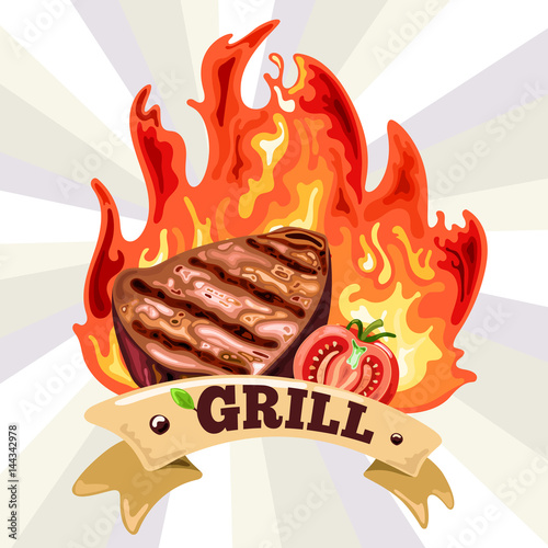 The meat on fire
