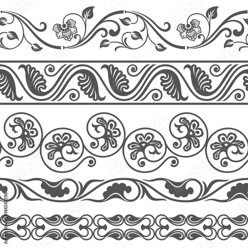 Seamless floral border vector template.