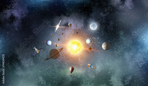 Fototapeta Naklejka Na Ścianę i Meble -  System of sun planets . Mixed media
