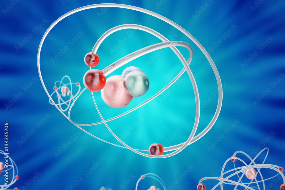Abstract atom background, Chemistry model of molecule. atoms and electrons. Physics concept, 3d rendering. Abstract atom background, Chemistry model of molecule. atoms and electrons. Physics concept, 3d rendering.