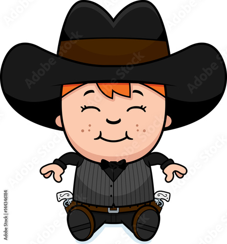 Cartoon Little Gunfighter Sitting