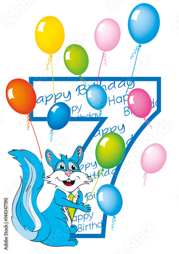 buon compleanno bambino numero 7 con scoiattolo