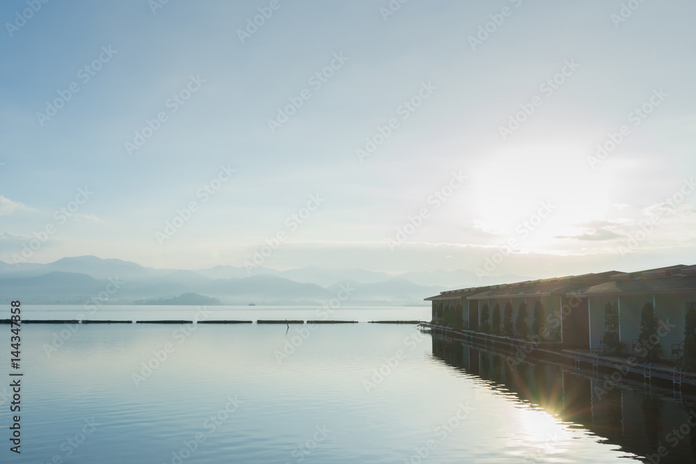 Lake and mountain view in the tranquil morning Lake and mountain view in the tranquil morning
