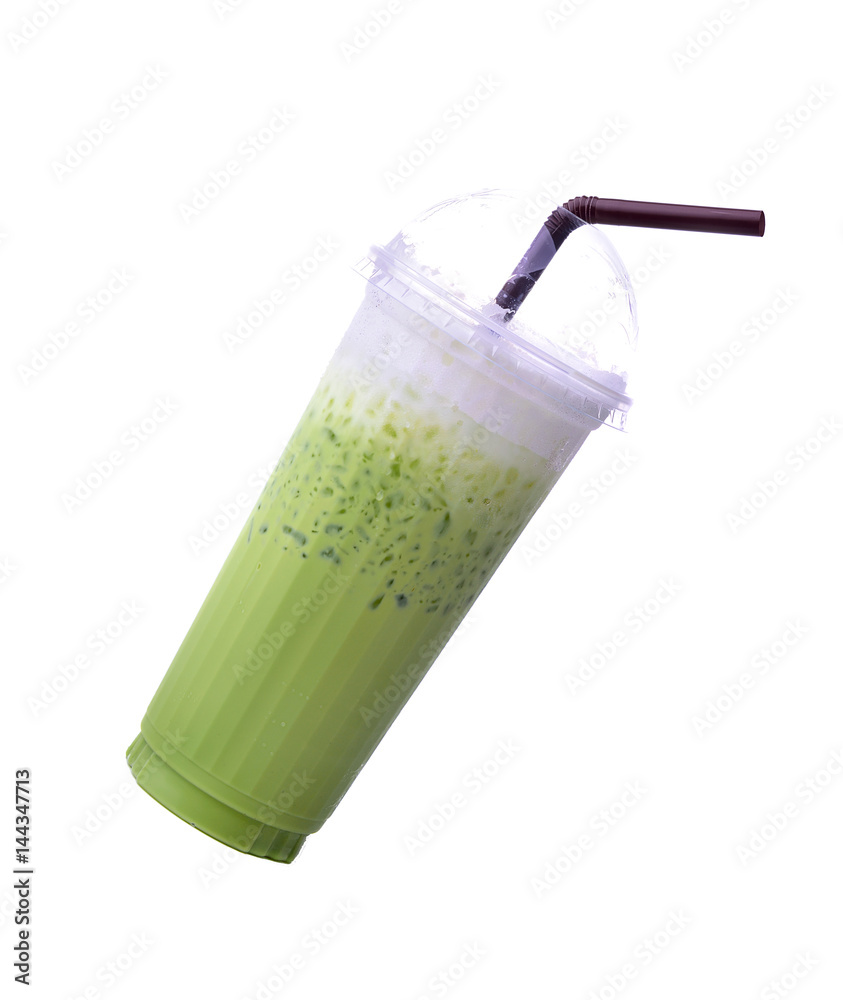 green tea cold matcha in a glass isolated white background green tea cold matcha in a glass isolated white background