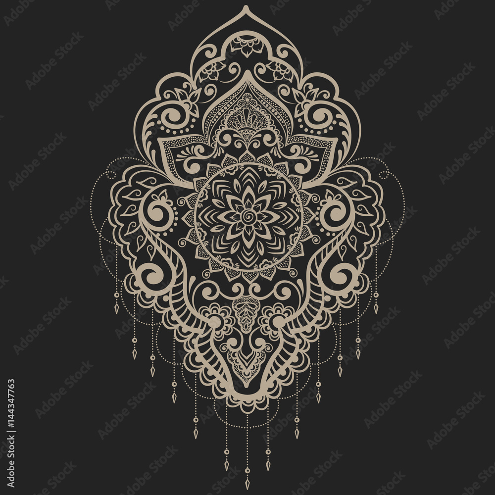 Vector abstract floral elements in indian mehndi style. Abstract henna floral vector illustration. Design element.
