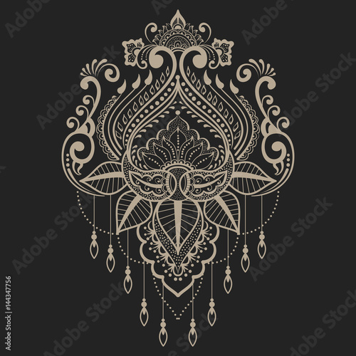 Vector abstract floral elements in indian mehndi style. Abstract henna floral vector illustration. Design element.