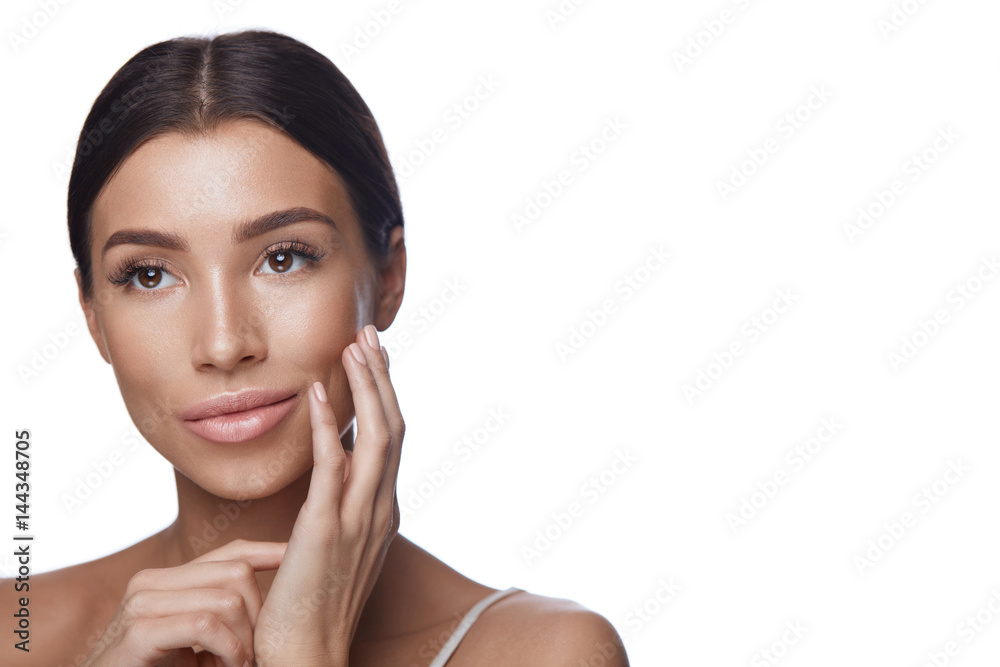 Beautiful Young Woman With Both Hands Near Face. Cosmetics Beautiful Young Woman With Both Hands Near Face. Cosmetics
