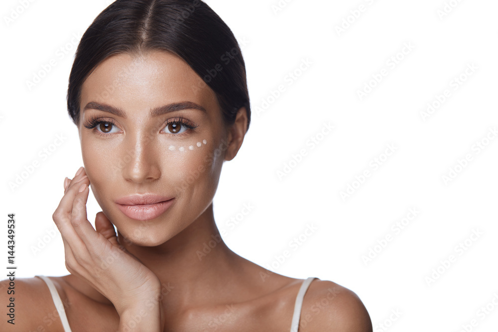 Beauty Woman Face With Makeup And Corrector Under Eyes Beauty Woman Face With Makeup And Corrector Under Eyes