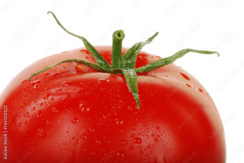 red tomato with water drops isolated on white background red tomato with water drops isolated on white background