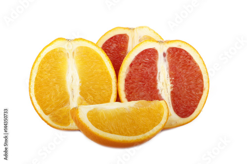 red orange fruit slices isolated on white background