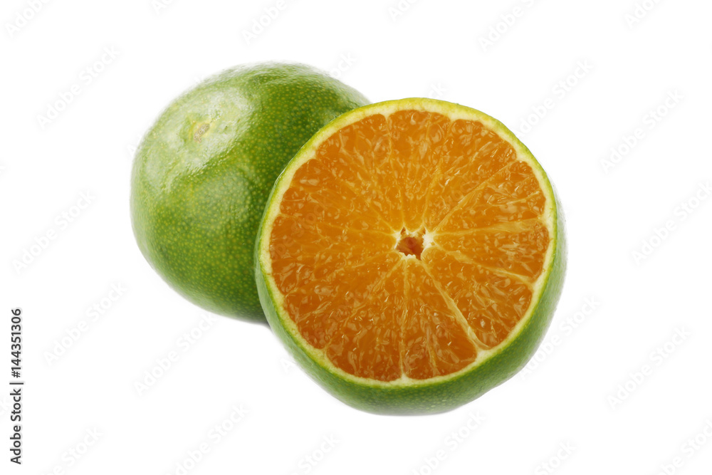 green tangerine slice isolated on white green tangerine slice isolated on white