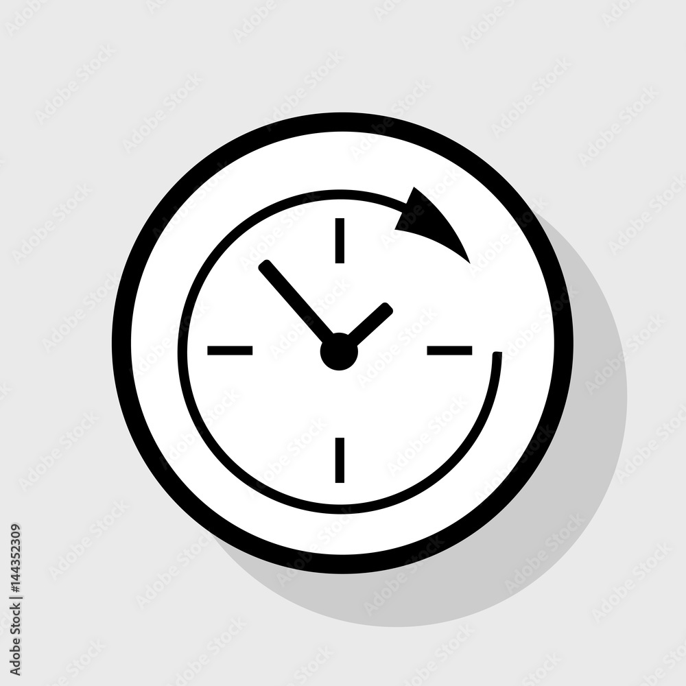 Service and support for customers around the clock and 24 hours. Vector. Flat black icon in white circle with shadow at gray background. Service and support for customers around the clock and 24 hours. Vector. Flat black icon in white circle with shadow at gray background.
