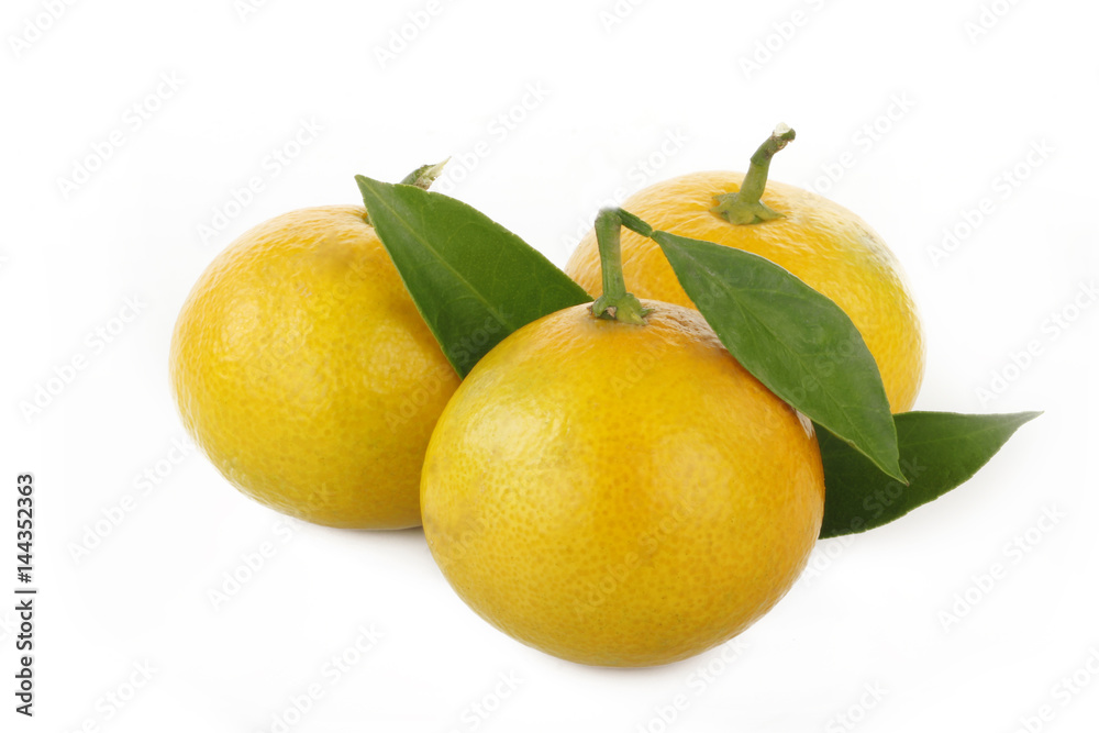 tangerines with leafes isolated