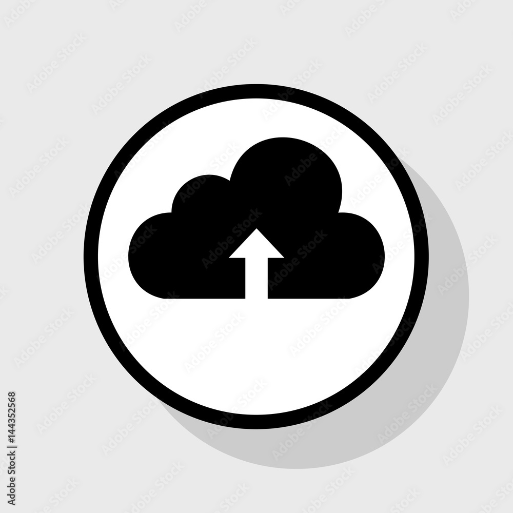 Cloud technology sign. Vector. Flat black icon in white circle with shadow at gray background. Cloud technology sign. Vector. Flat black icon in white circle with shadow at gray background.