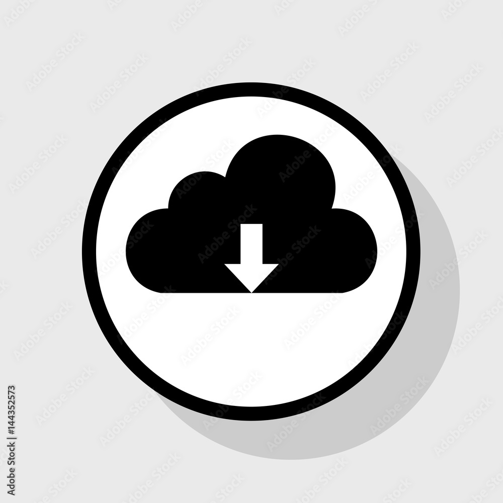 Cloud technology sign. Vector. Flat black icon in white circle with shadow at gray background. Cloud technology sign. Vector. Flat black icon in white circle with shadow at gray background.