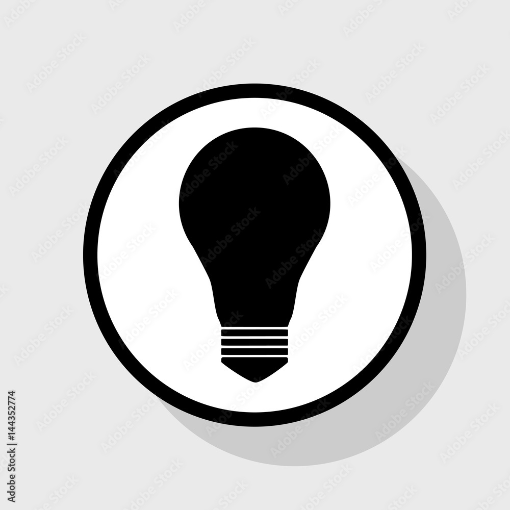 Light lamp sign. Vector. Flat black icon in white circle with shadow at gray background. Light lamp sign. Vector. Flat black icon in white circle with shadow at gray background.