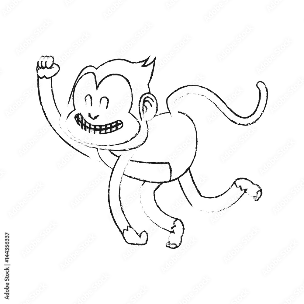 happy playful monkey cartoon icon image vector illustration design black sketch line happy playful monkey cartoon icon image vector illustration design black sketch line