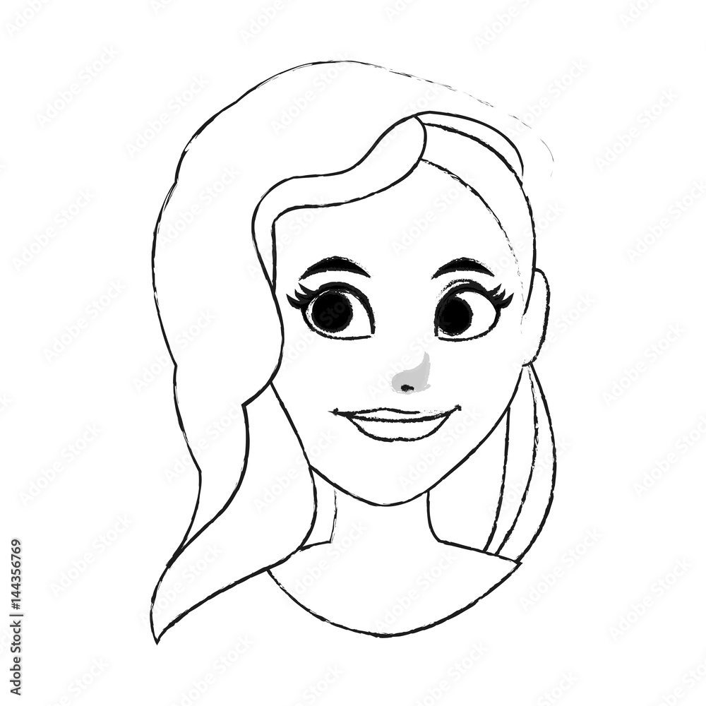 pretty woman with big eyes icon image vector illustration design  black sketch line