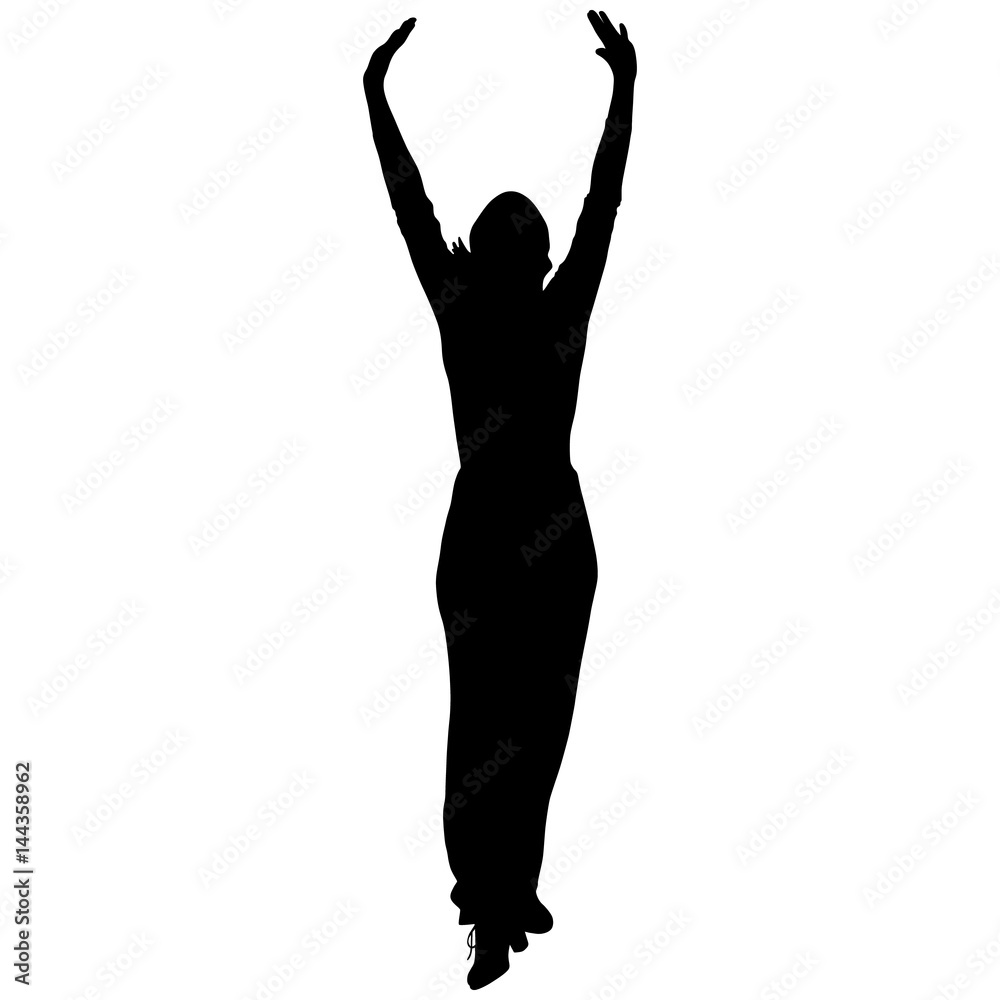 One black silhouette of female flamenco dancer