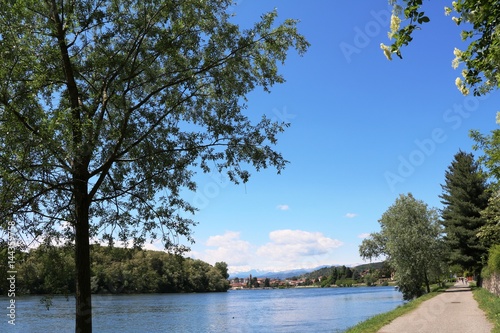 Hiking trail and bicycle way at the River Ticino nearby Sesto Calende, Lombardy Italy  photo