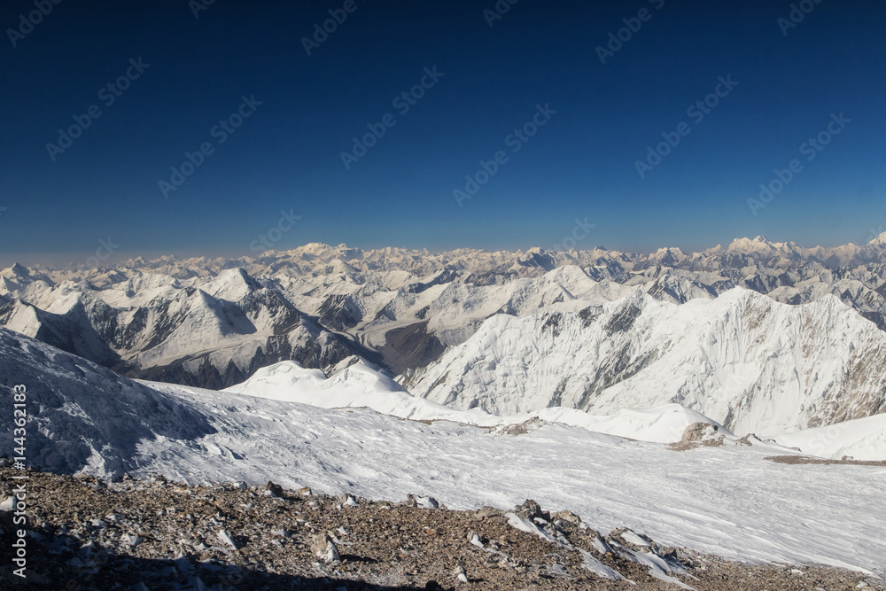 View in the mountains from Lenin Peak to mountain tajikistan
