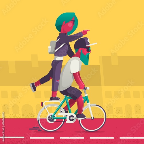 vector background with hipsters on a bike