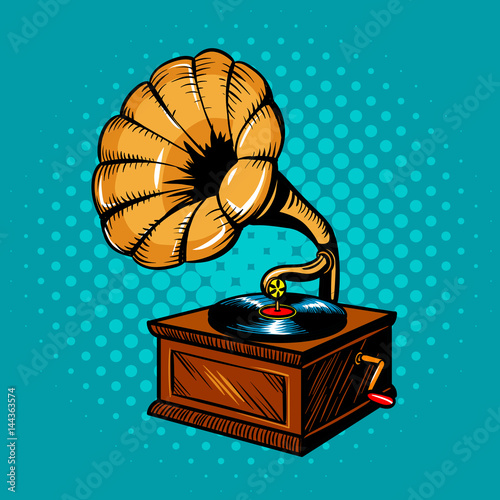Gramophone comic book style vector illustration