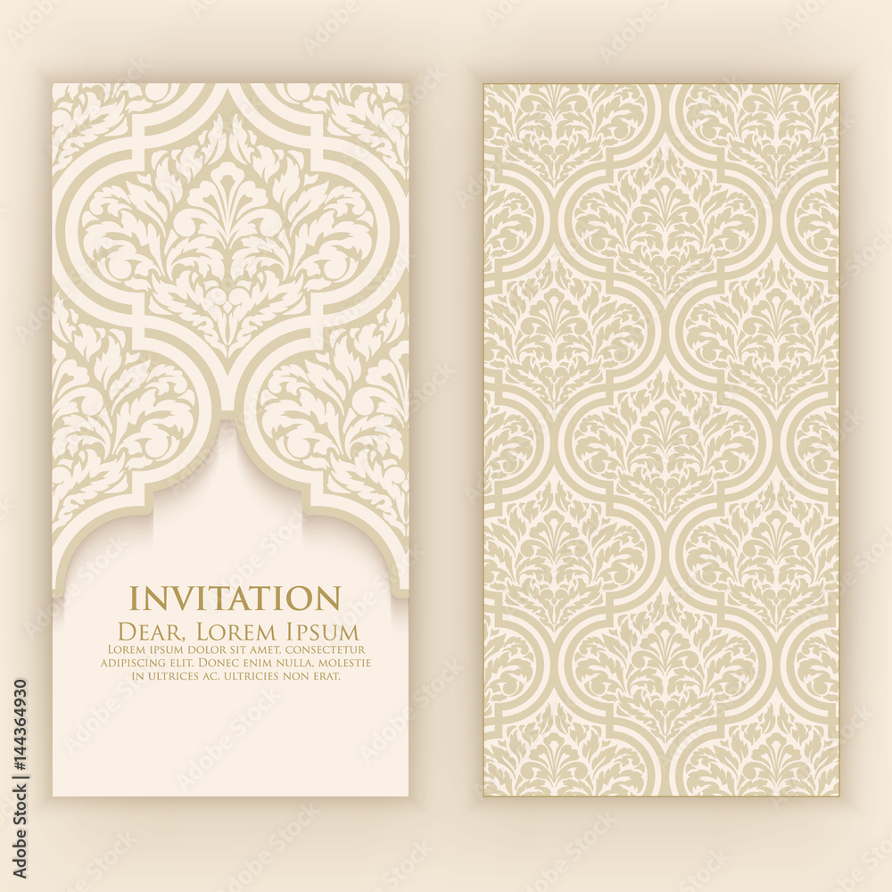 Invitation, cards with ethnic arabesque elements. Arabesque style design. Business cards. eps10