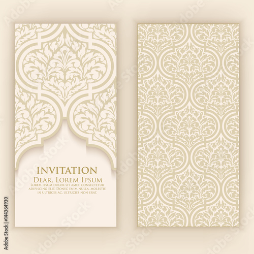 Invitation, cards with ethnic arabesque elements. Arabesque style design. Business cards. eps10