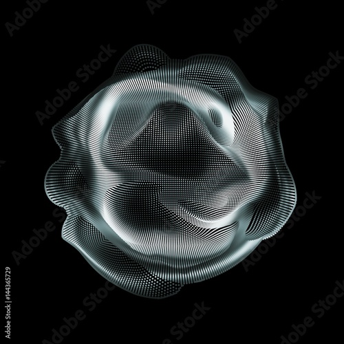Abstract vector colorful mesh on dark background. Futuristic style card. Elegant background for business presentations. Corrupted point sphere. Chaos aesthetics.