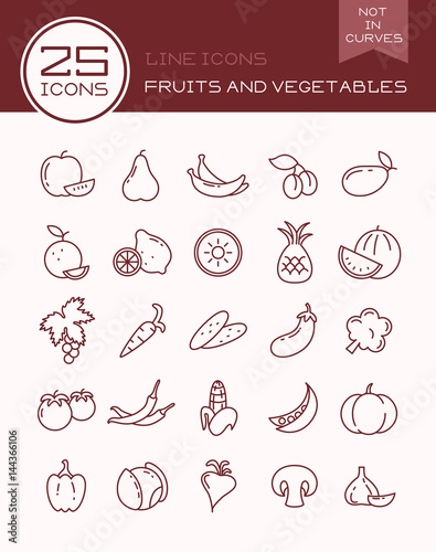 Line icons fruits and vegetables