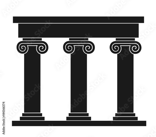 Simple vector illustration of architectural monument - very old ancient building with decorated columns